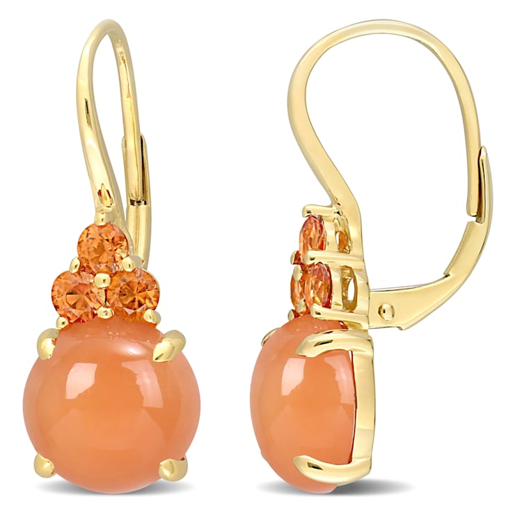 Orange Sapphire and Moonstone 14K Yellow Gold Earrings 9.9ctw