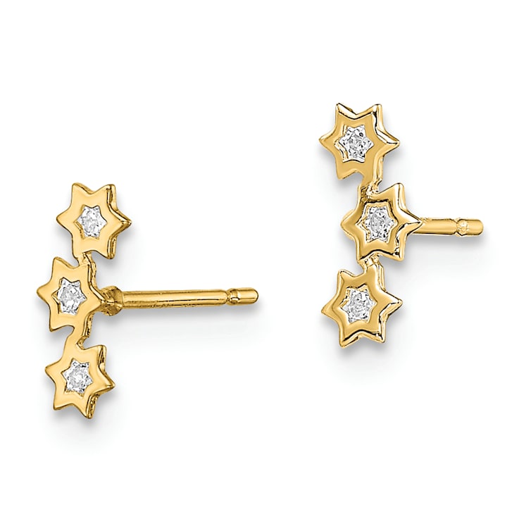 14K Yellow Gold Children's Stars Cubic Zirconia Stud Earrings