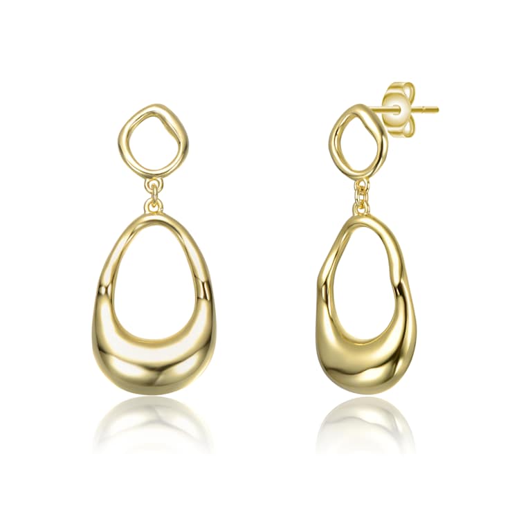 Organic Circle And Pear Shape Drop Earrings In 14K Gold Over Brass