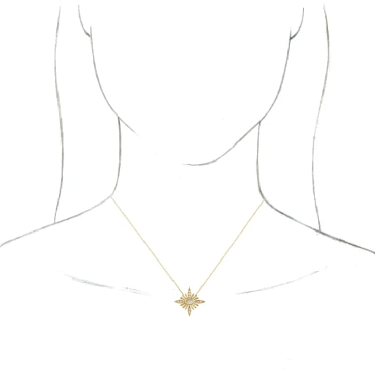 14K Yellow Gold Oval Cabochon Ethiopian Opal and Round Diamond Celestial Necklace.