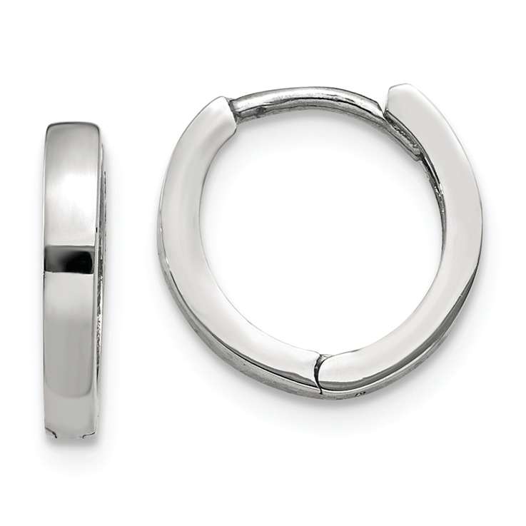 Rhodium Over 14k White Gold 7/16" Round Hinged Hoop Earrings