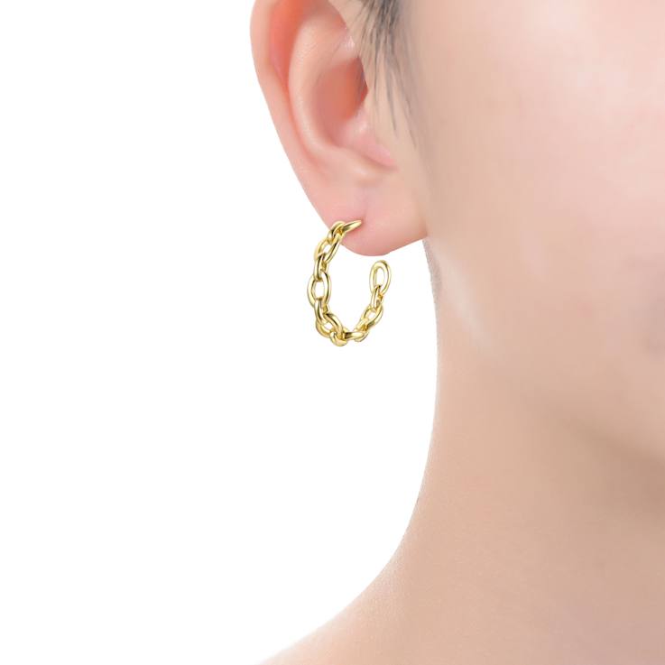 Chain Link C-Hoop Earrings In 14K Gold Over Brass