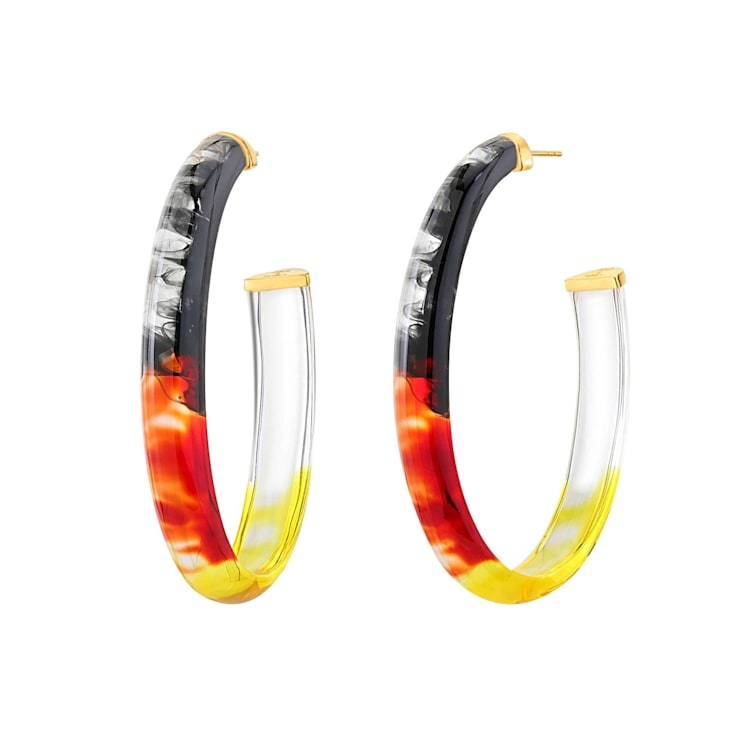 14K Yellow Gold Over Sterling Silver XL Oval Tie Dye Acrylic Hoop
Earrings In Earth