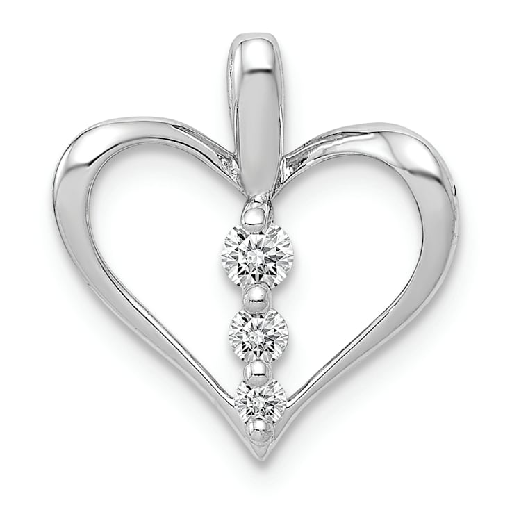 Rhodium Over 14k White Gold Diamond 3-stone Heart Pendant