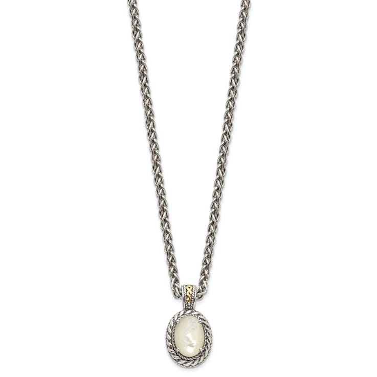 Sterling Silver with 14K Accent Antiqued Mother Of Pearl Necklace