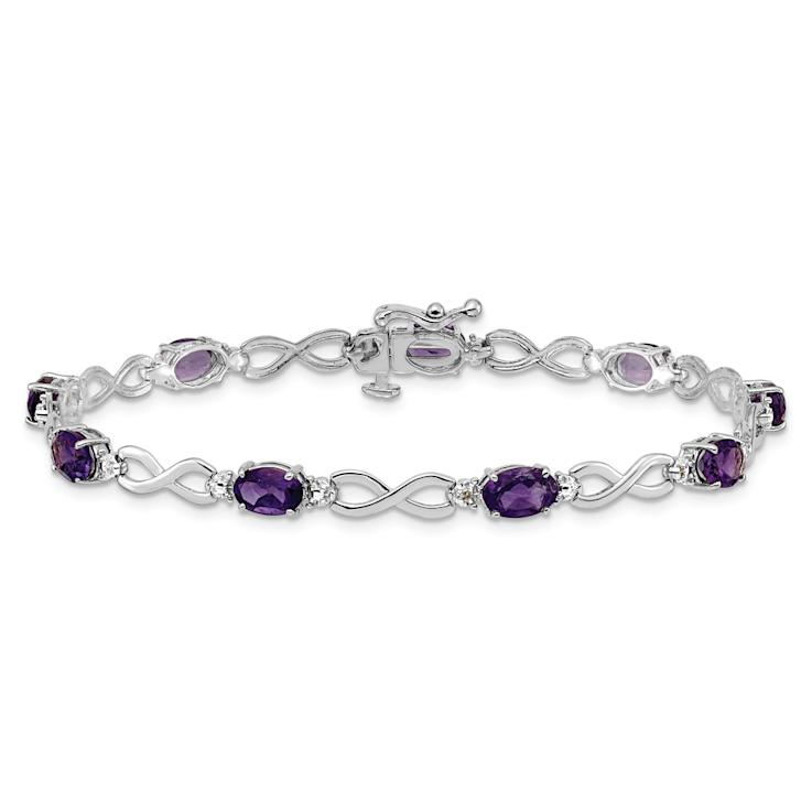 Rhodium Over 10k White Gold Amethyst and Diamond Infinity Bracelet