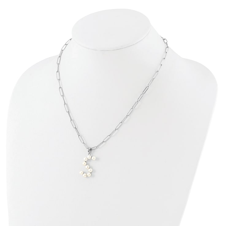Rhodium Over Sterling Silver 3-5.5mm Freshwater Cultured Pearl LETTER S
18-inch Necklace