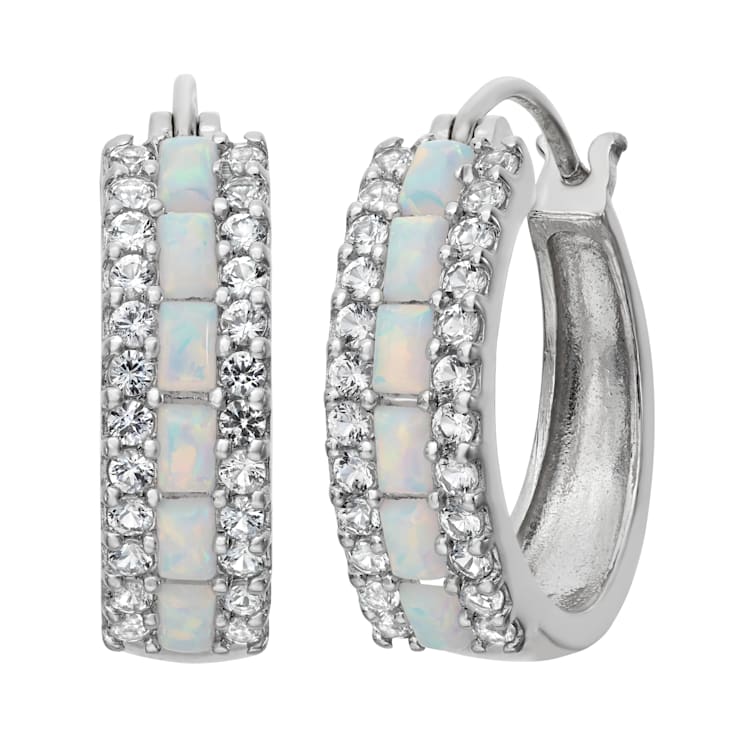 Lab Created Opal Sterling Silver Hoop Earrings 1.20ctw