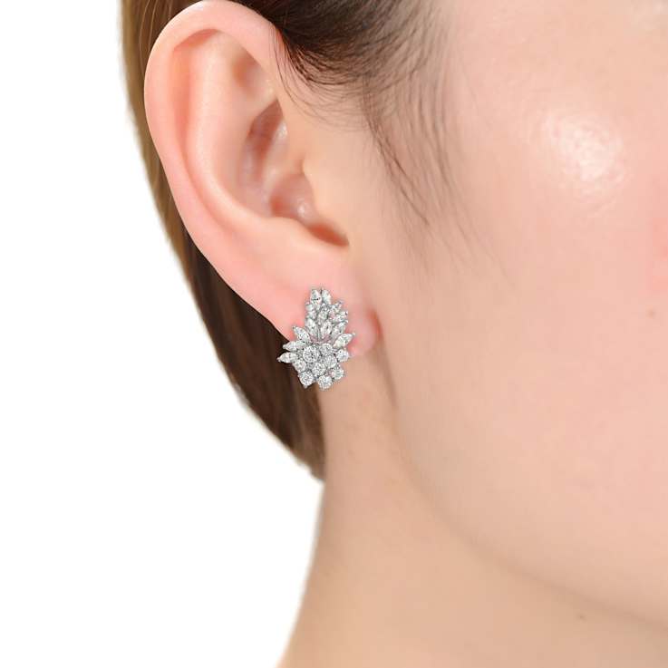 Marquise CZ Cluster Stud Earrings In Sterling Silver