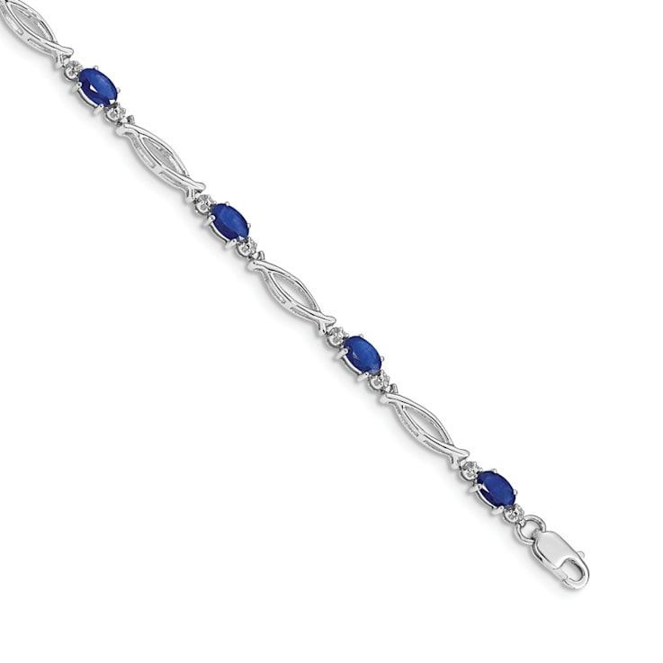 Rhodium Over 14k White Gold Diamond and Sapphire Bracelet