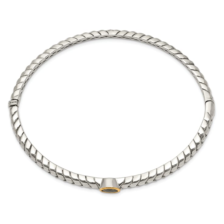 Sterling Silver with 14K Gold Over Sterling Silver Accent Oxidized
Peridot Bangle Bracelet