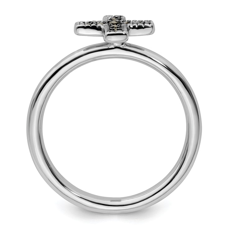 Rhodium Over Sterling Silver Stackable Expressions Marcasite Cross Ring