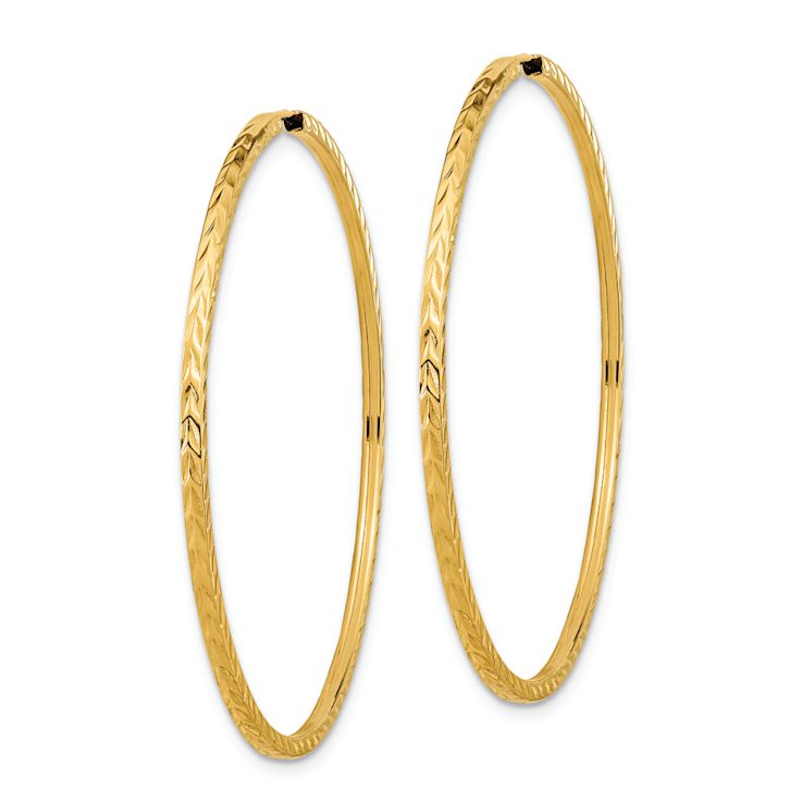 14k Yellow Gold 1 3/4" Diamond-Cut Square Tube Endless Hoop Earrings