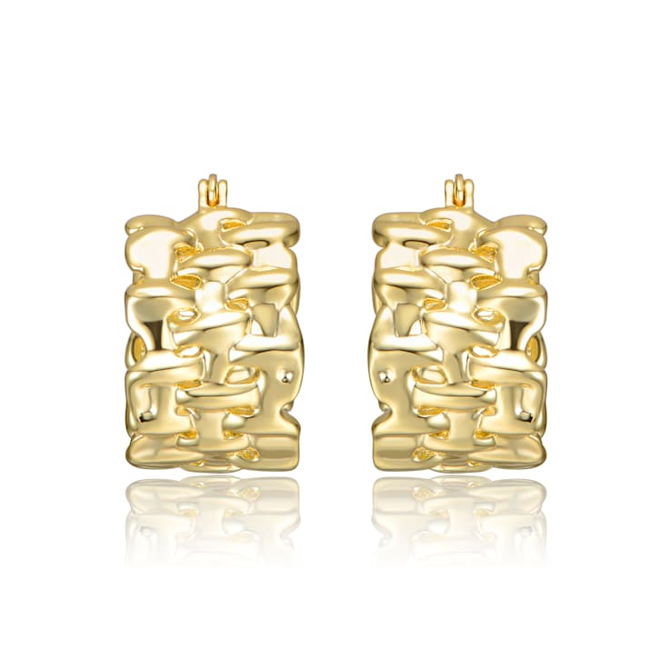 Basketweave C-Hoop Earrings In 14K Gold Over Brass