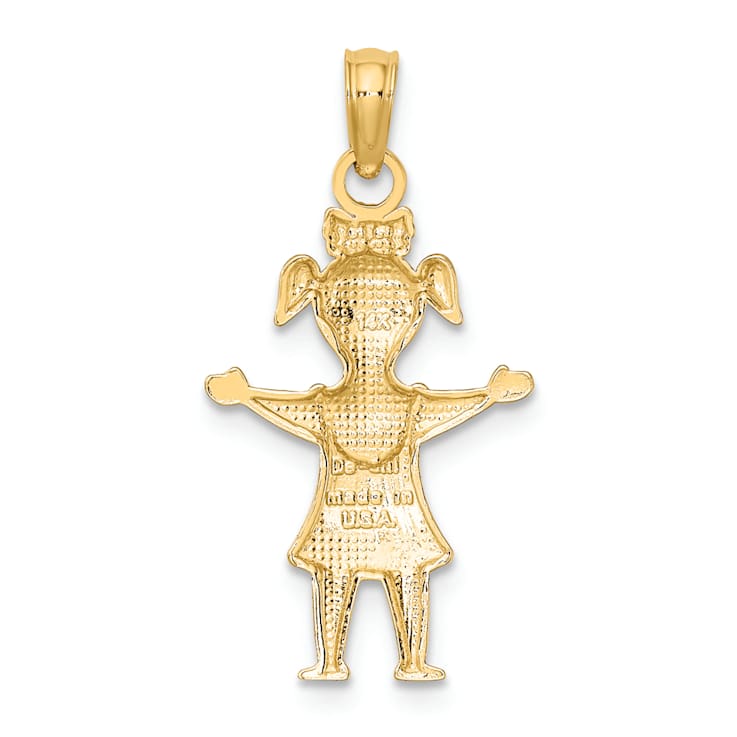 10K Yellow Gold Solid Polished Girl with Pig-Tails Charm