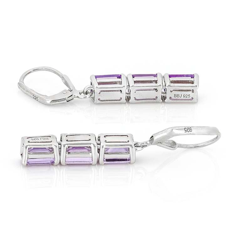 Amethyst Rectangular Octagonal Drop Earrings In Sterling Silver 2.97ctw