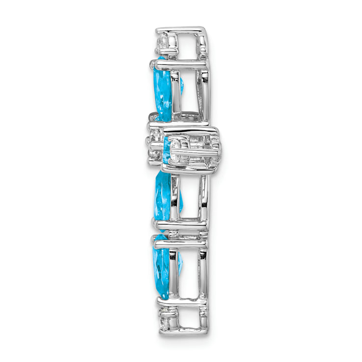 Rhodium Over 14k White Gold Blue Topaz and Diamond Cross Chain Slide