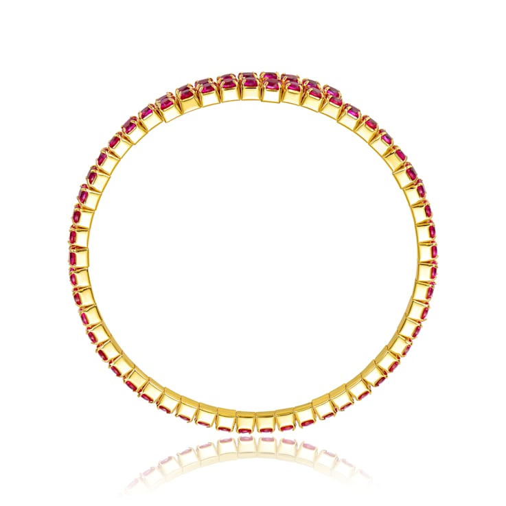 Ruby Color CZ Bypass Tennis Bracelet In 14K Gold Over Brass