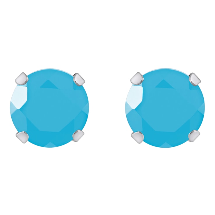 5mm Round Turquoise Rhodium Over 10k White Gold Stud Earrings