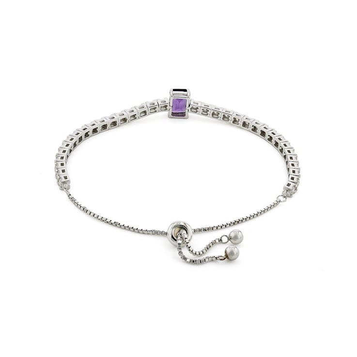 Purple Amethyst with Moissanite Accents Rhodium Over Sterling Silver Bracelet