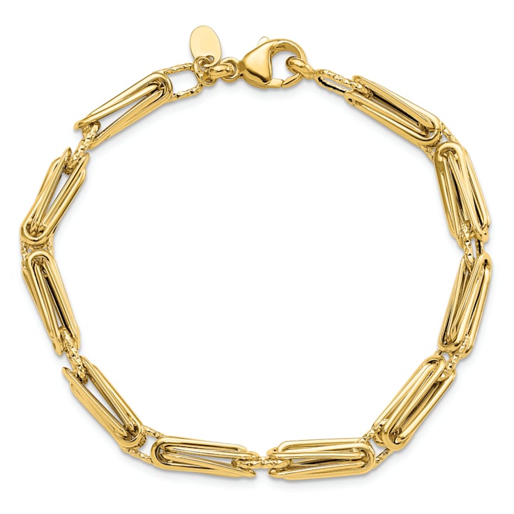 14k Yellow Gold 4.6mm Polished and Textured Fancy Link Bracelet