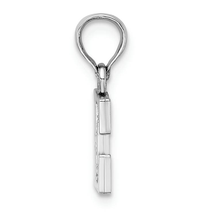 Rhodium Over 14k White Gold Polished Block Letter E Initial Pendant