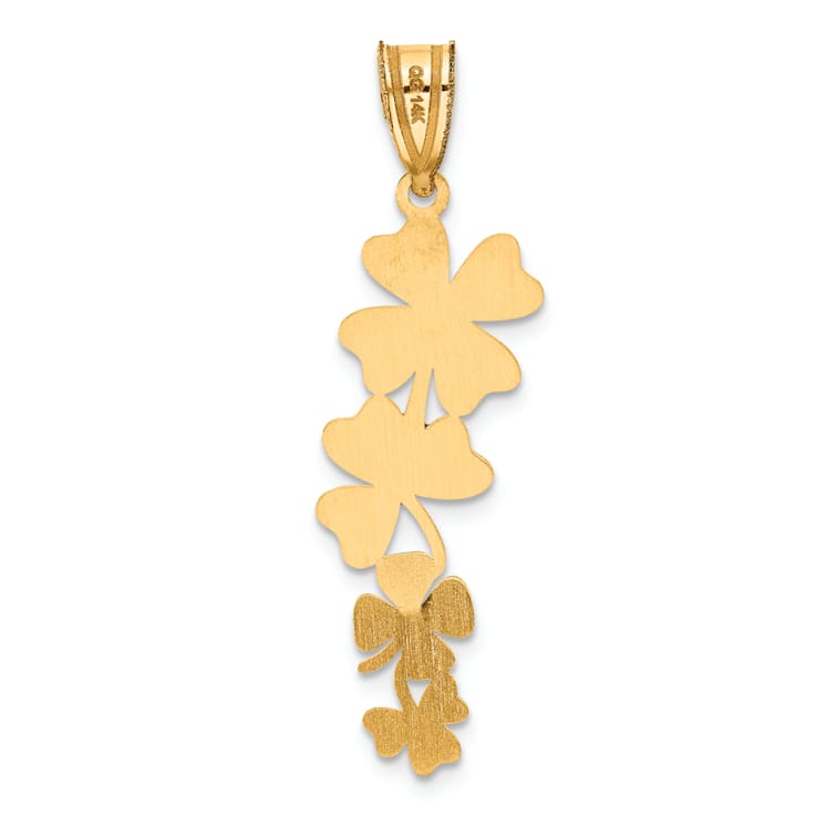 14K Yellow Gold Polished with Green Enameled Clovers Pendant