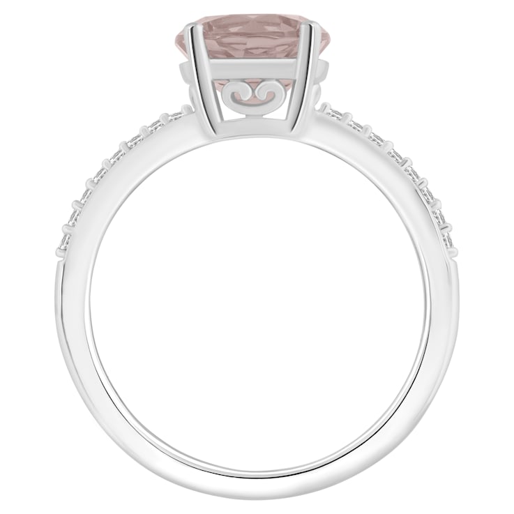 8mm Round Rose Quartz and 1/10 ctw Diamond Rhodium Over Sterling Silver Ring