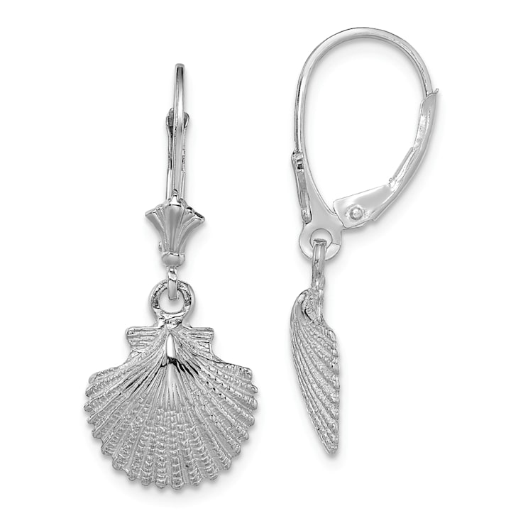 Rhodium Over 14k White Gold Textured Scallop Shell Earrings