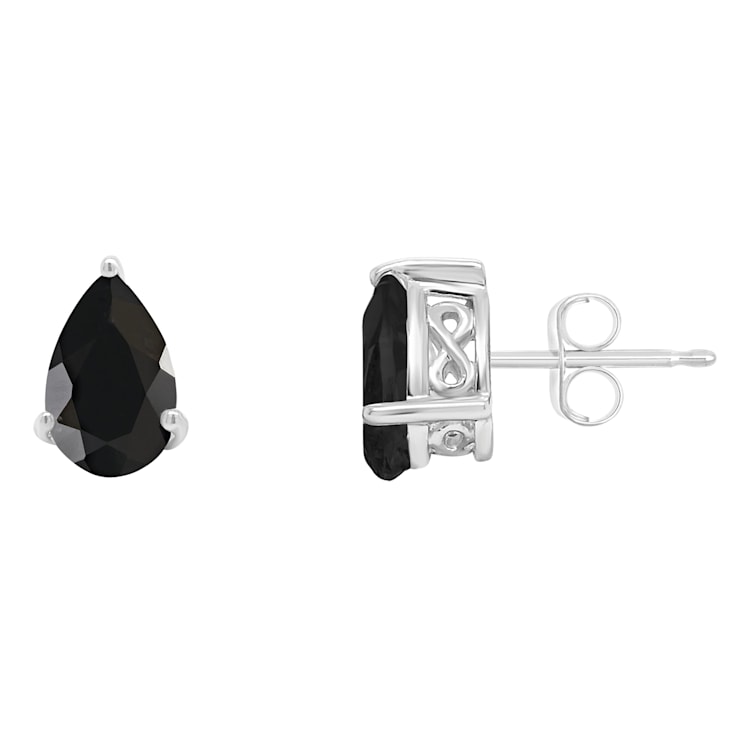 8x5mm Pear Shape Black Onyx Rhodium Over Sterling Silver Stud Earrings