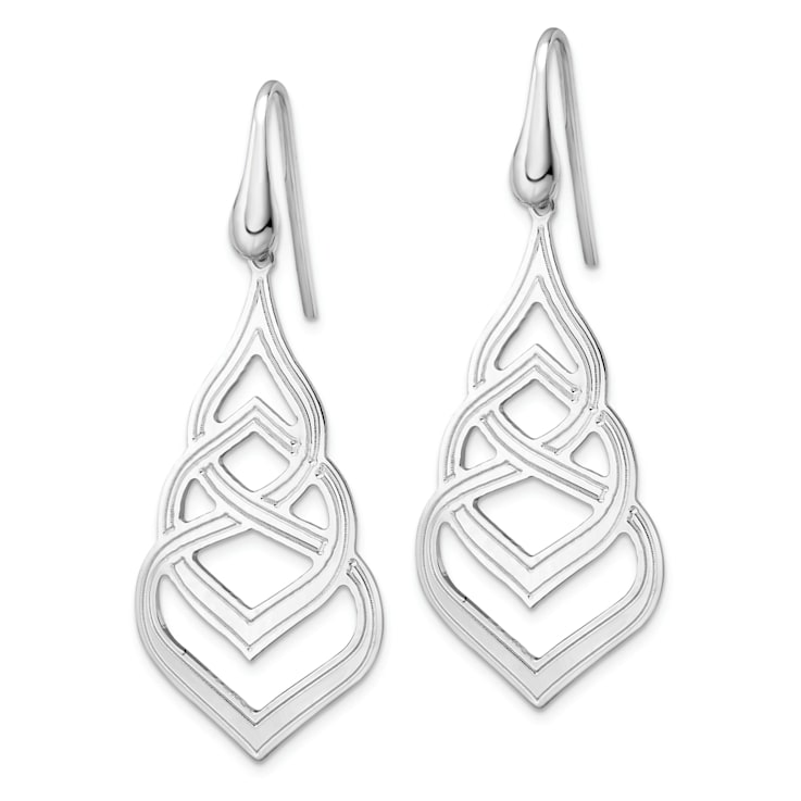 Rhodium Over Sterling Silver Polished and Textured Grooved Fancy Drop
Dangle Earrings