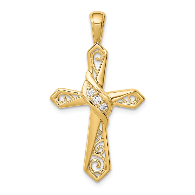 14K Yellow Gold 1/20ct. Diamond Cross Pendant
