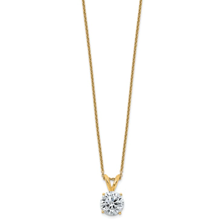 14K Yellow Gold 2 ct. 8.0mm Round G H I True Light Moissanite Solitaire
Pendant with Chain