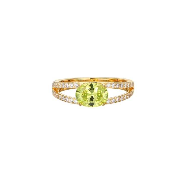 Green And White Cubic Zirconia 18K Gold Over Sterling Silver Ring 2.41ctw