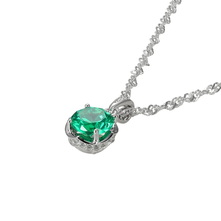 Green Lab Created Garnet and White Cubic Zirconia Platineve® Pendant
With Chain 1.57ctw