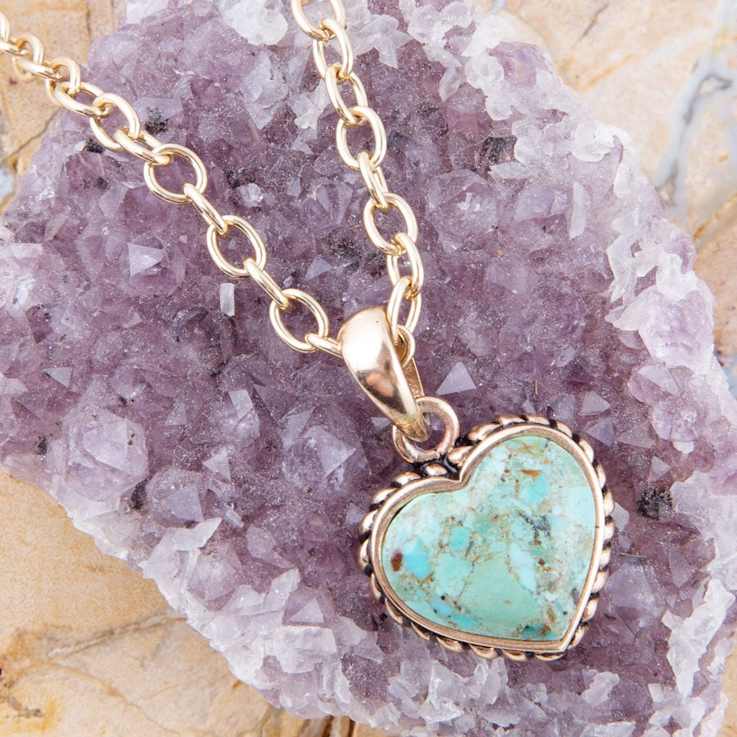 Barse Turquoise Heart Pendant Necklace In Bronze