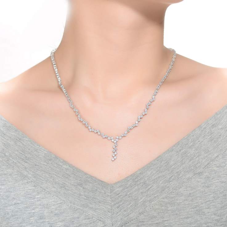 Princess-Cut CZ Zigzag Chain Necklace In Sterling Silver