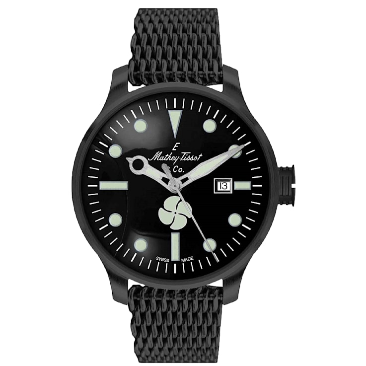 Mathey Tissot Men's Elica Black Dial, Black Stainless Steel Watch