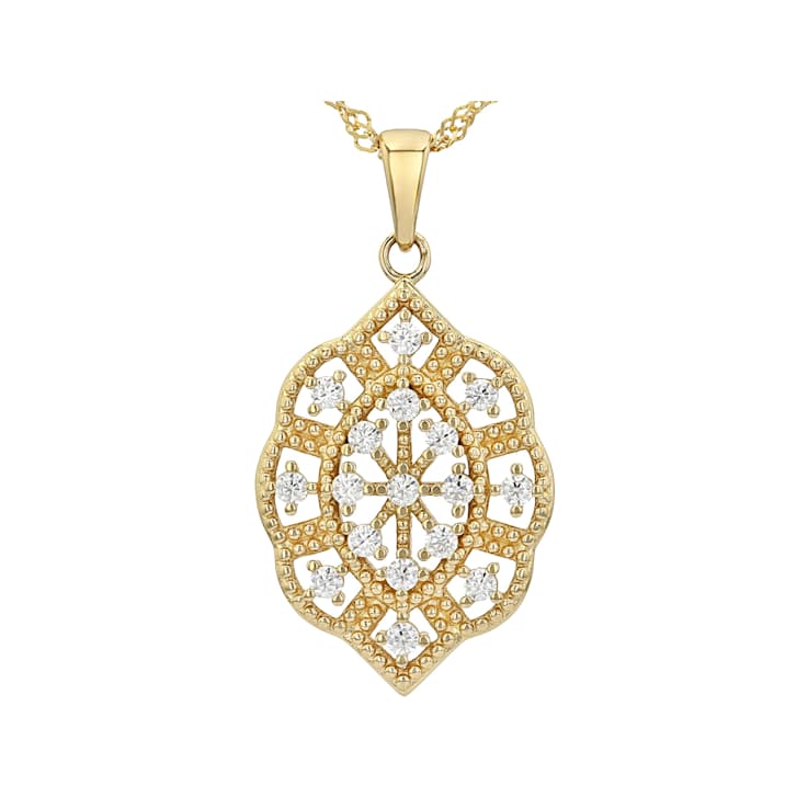 Vintage-Style Moissanite Pendant Necklace In 14K Gold Over Sterling Silver