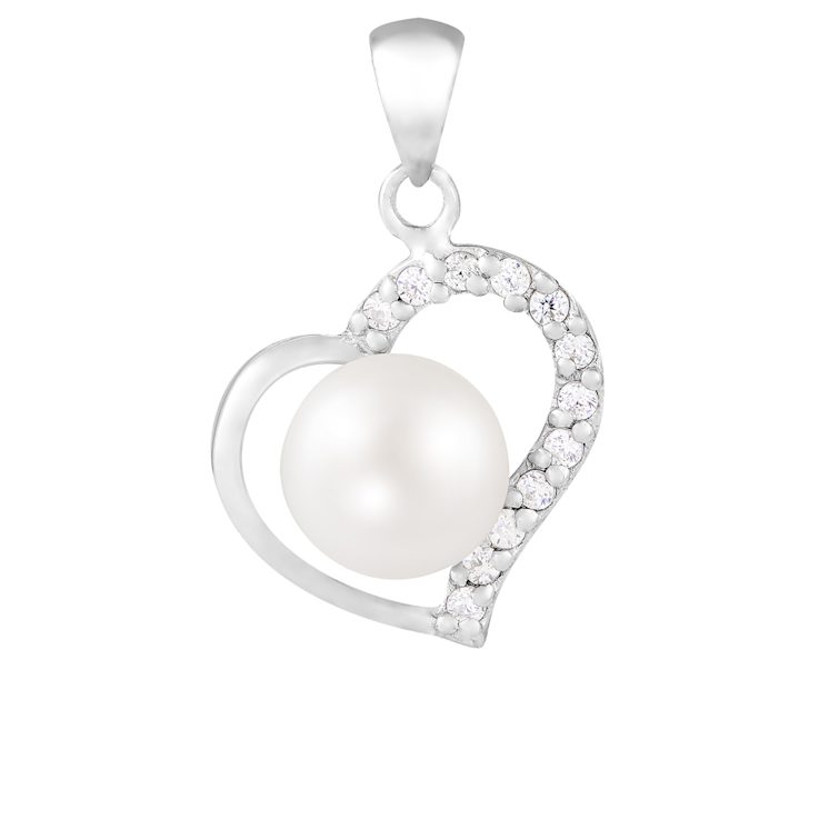 7-7.5mm Button White Cultured Freshwater Pearl and CZ Rhodium Over
Sterling Silver Pendant