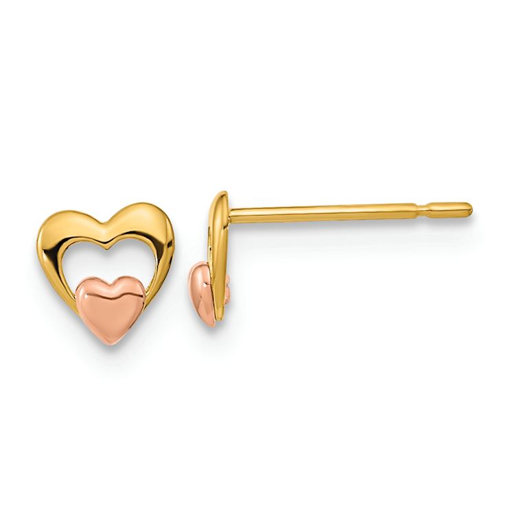 14k Yellow Gold and 14k Rose Gold Children's 5mm Heart Stud Earrings