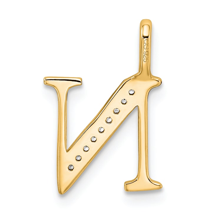14K Yellow Gold Diamond Letter N Initial Pendant