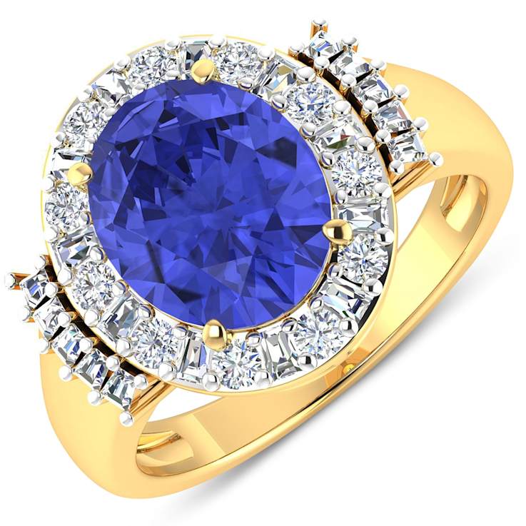 4.26ctw Violet Tanzanite and Diamond 14K Yellow Gold Halo Ring
