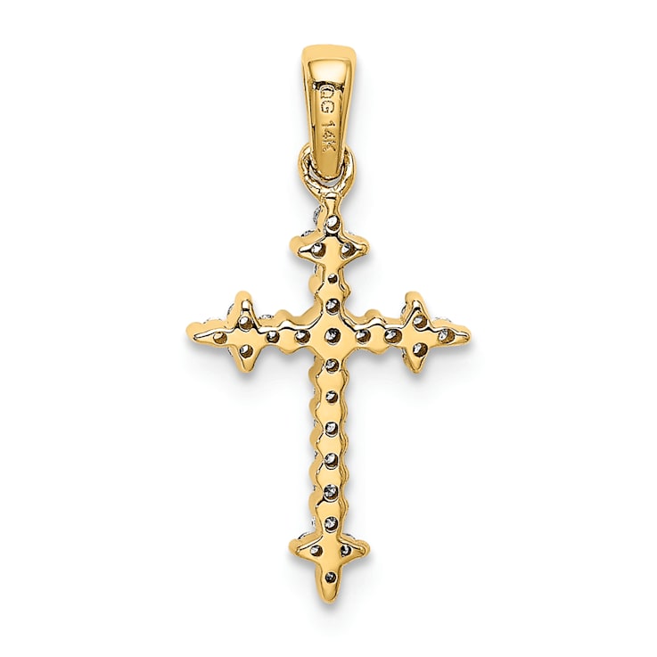 14K Yellow Gold and Rhodium 1/10ct. Diamond Fleur de Lis Cross Pendant