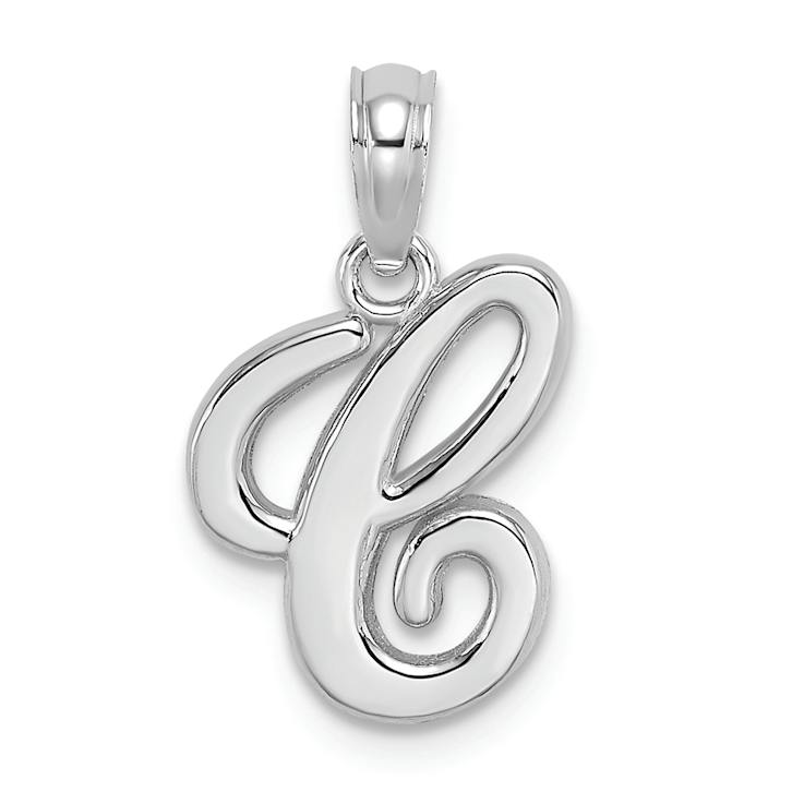 Rhodium Over 14k White Gold Polished Script Letter C Initial Pendant