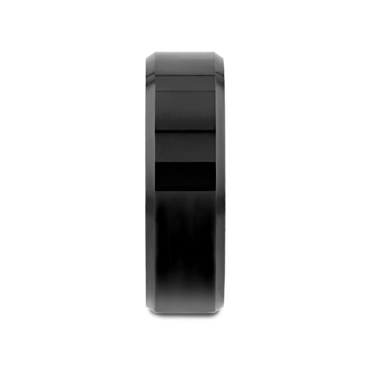INFINITY Black Tungsten Ring with Beveled Edges 7mm