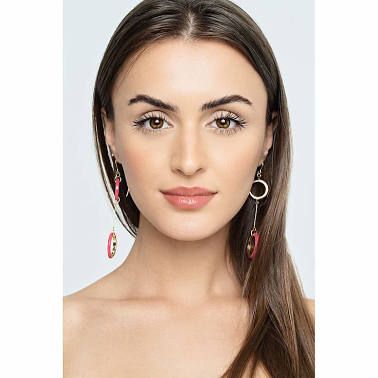 14K Yellow Gold Over Sterling Silver Thin Two Drop Acrylic Earrings