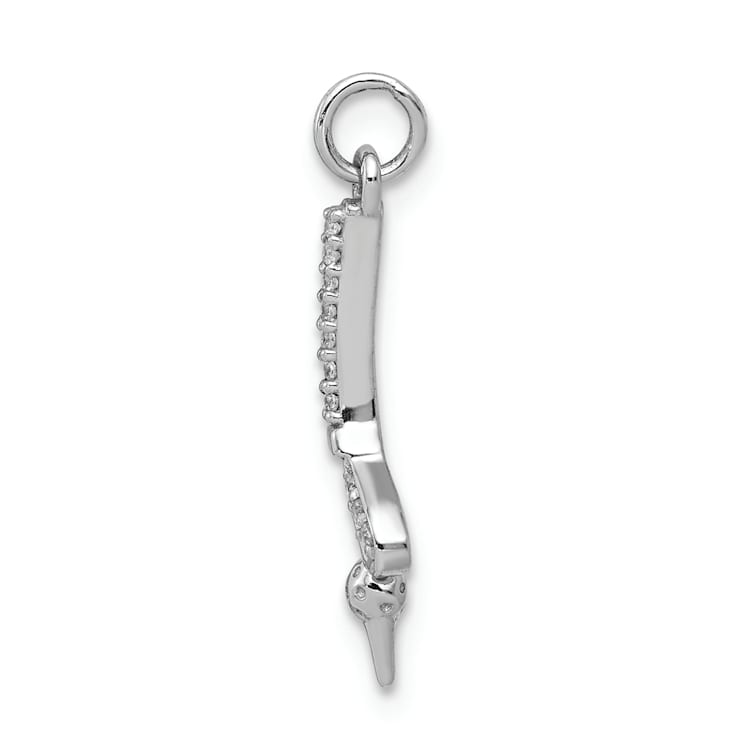 Rhodium Over 14k White Gold Textured Diamond Golf Club and Ball Pendant