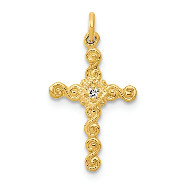 14K Yellow Gold Small 0.01ct. Diamond Cross Charm