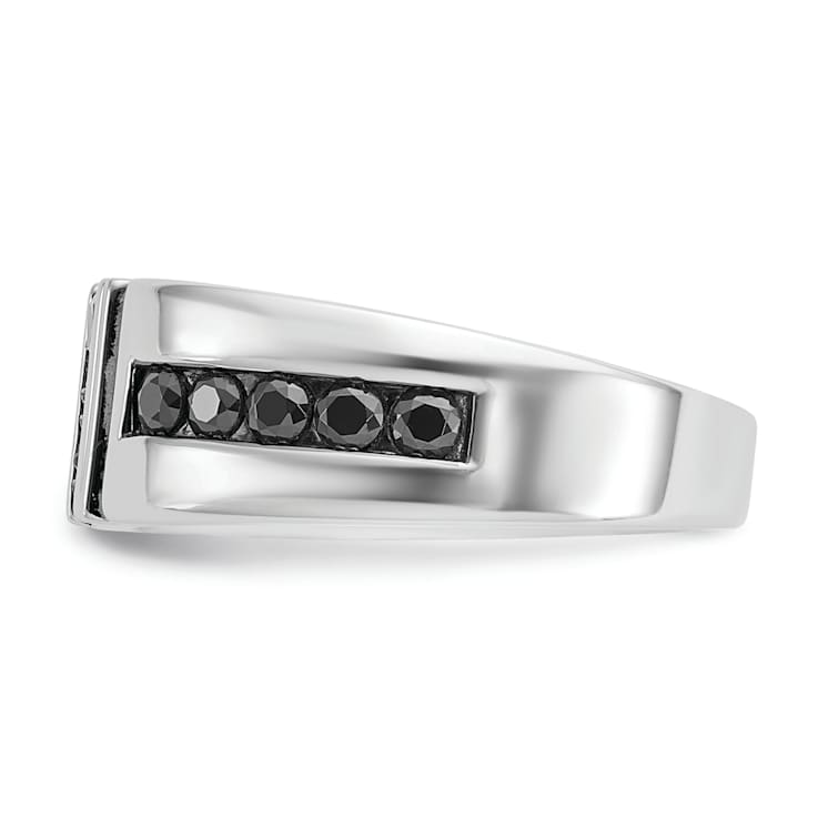 Rhodium Over 10K White Gold Men's Black and White Diamond Ring 1.10ctw